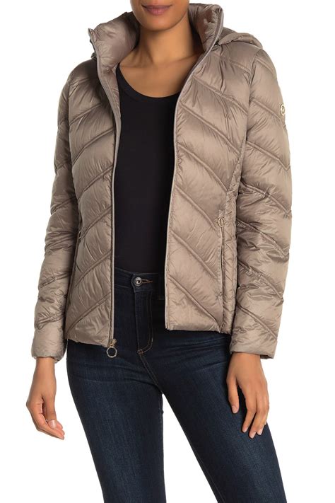 michael michael kors hooded packable down jacket|Michael Kors reversible puffer jacket.